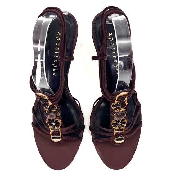 Apostrophe Reggae Embellished Brown Strappy Heels Shoe Womens 7.5M Beaded Detail - Picture 4 of 13